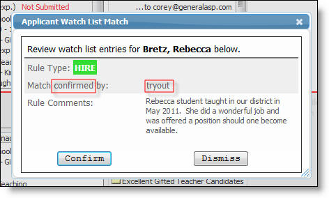 Confirmed Match Dialog